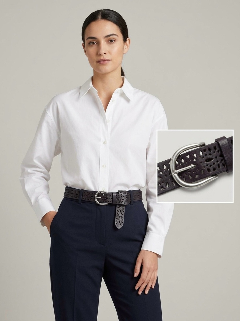 Perforated Leather Women's Belt in Black